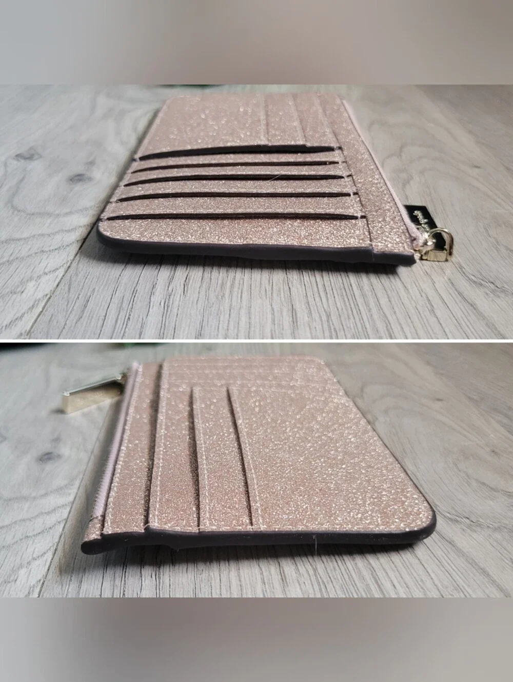 kate spade New York Glitter Large Slim Cardholder Rose Gold Wallet, 6.5